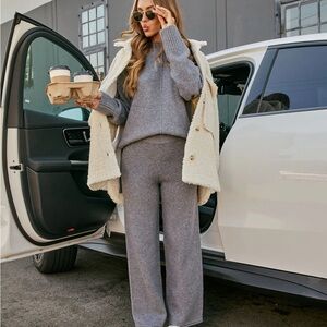 Vici Gray Reysa Knit Pintuck Crew Neck Sweater and Ribbed Knit High Rise Pant